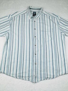 Kuhl Suncel blue/ white striped short-sleeve button-down hiking shirt. Size XXL.